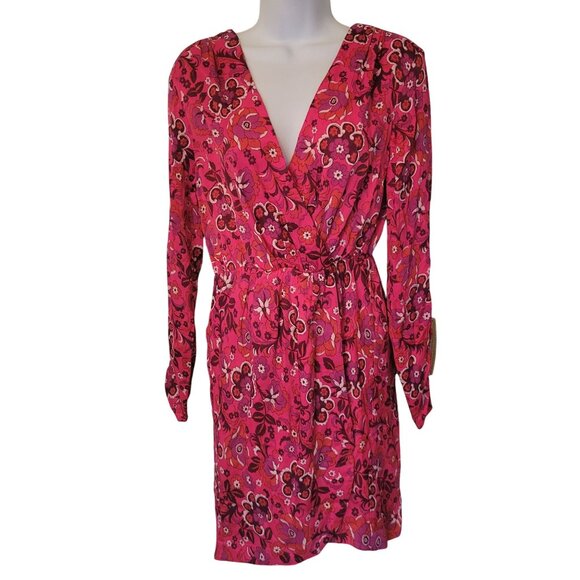 Maeve Anthropologie Floral Print Wrap Mini Dress XS Pink Long Sleeves - Picture 1 of 8